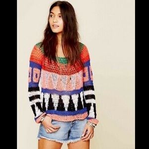 FREE PEOPLE MULTI CROCHET PULLOVER SWEATER.